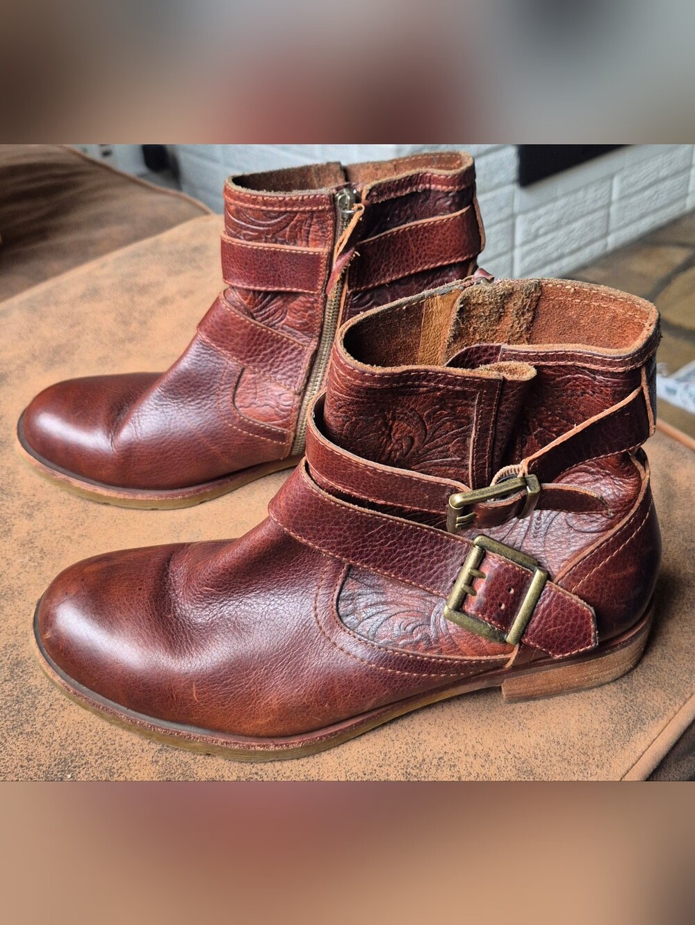 Sofft Brinson Brown Leather Ankle Boots With Side Zippers Size 10